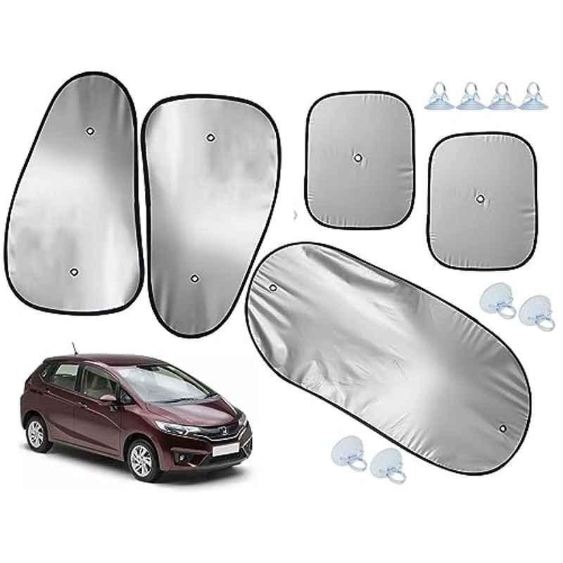 Auto Pearl 5 Pcs Polyester Black & Silver Window & Rear Sun Shade Set for Honda Jazz E 2015