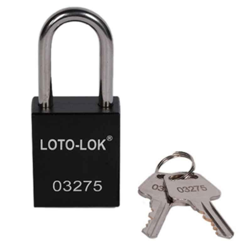 LOTO-LOK 19mm Aluminium Body with (SS304 Grade) Black Safety Padlock 2 Unique Key Per Lock, PD-ALBKKDS38
