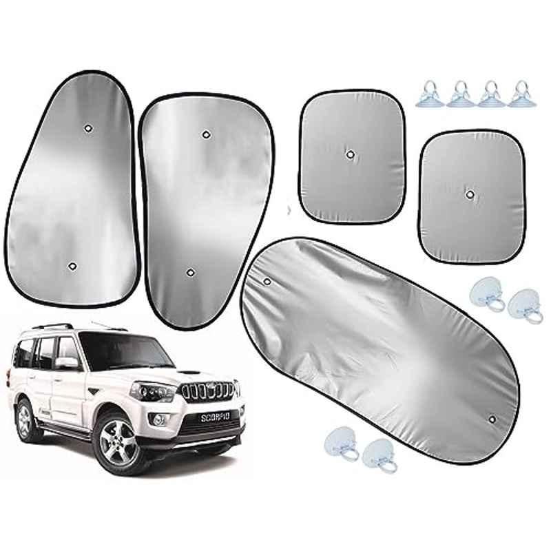 Auto Pearl 5 Pcs Polyester Black & Silver Window & Rear Sun Shade Set for Mahindra Scorpio 2017