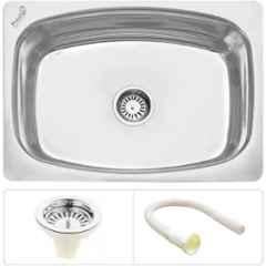 Prestige 24x18x9 inch Stainless Steel 304 Silver Oval Single Bowl Kitchen Sink with Waste Pipe & Waste Coupling