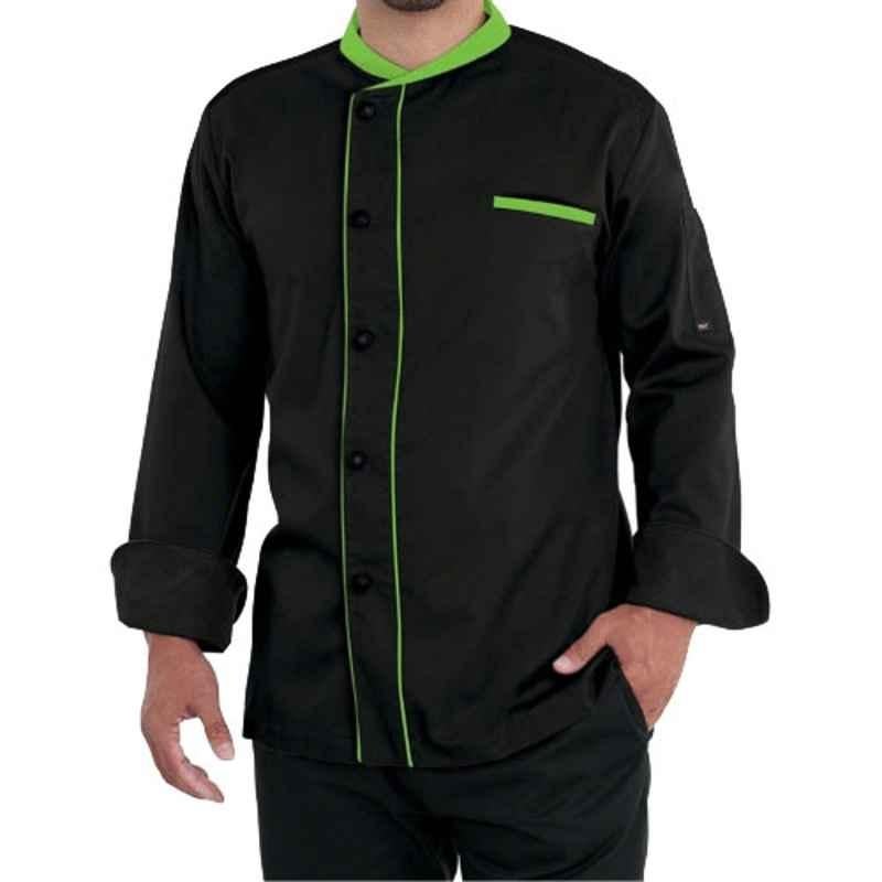 Superb Uniforms Polyester & Cotton Black Long Sleeves Two Tone Kitchen Cook Dress, SUW/B/CC026, Size: L