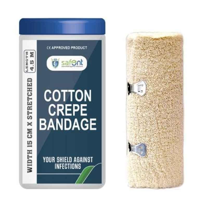 Safent 6 inch 15cmx4.5m Cotton Crepe Bandages, SAFE0048 (Pack of 4)