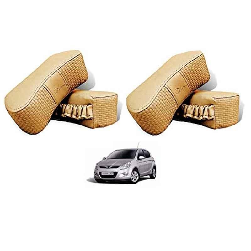 Kozdiko 4 Pcs CV Designer Beige Leatherite Neck Rest Car Cushion Pillow Set for Hyundai Old i20 2008-2014