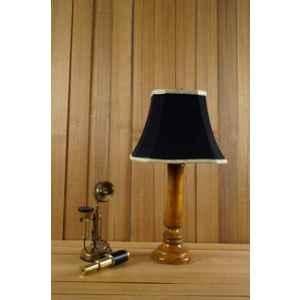 Tucasa Mango Wood Tan Table Lamp with 10 inch Polycotton Black Square Shade, WL-213