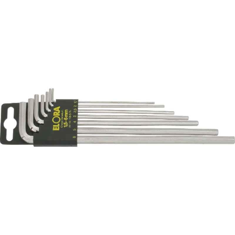 Elora 9Pcs 1.5-10mm CrMo Nickel Plated Extra Long Hexagon Key Set, 159S-9L