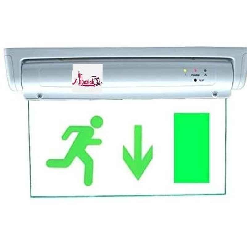 Abbasali 230V Clear Light Board Exit Down Green Sign with Battery Backup
