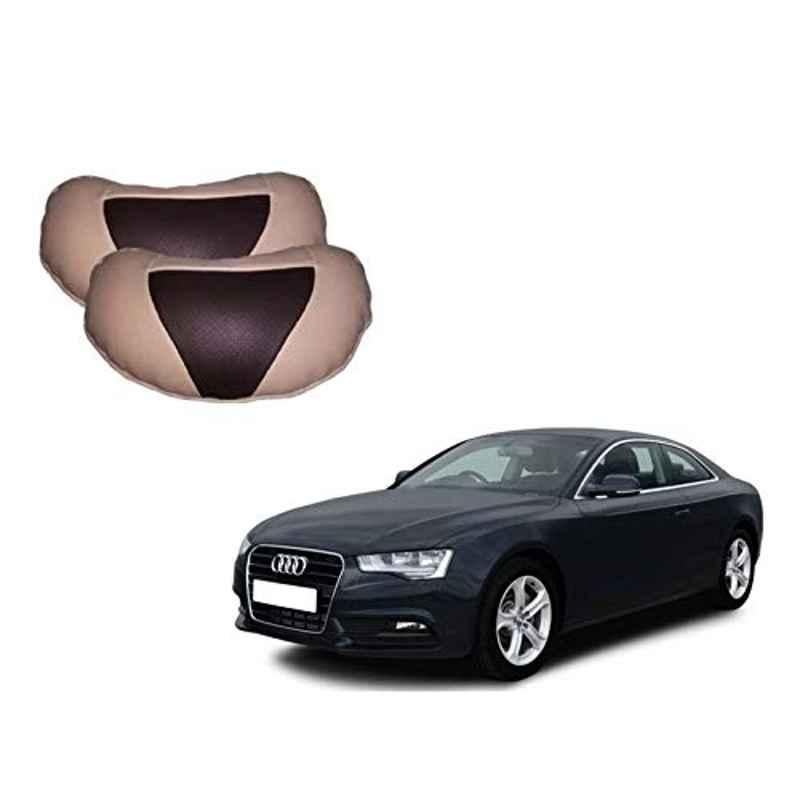 Kozdiko 2 Pcs Beige & Brown Car Neck Rest Cushion Pillow Set for Audi A5
