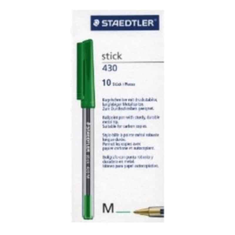 Staedtler Stick 430 Green Medium Ballpoint Pen, (Pack of 10)