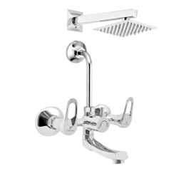 Cliquin Nexa Vitara Brass Chrome Wall Mounted Wall Mixer with 6x6 inch Stainless Steel Overhead Shower Set, 190mm Bend Pipe & Adjustable Legs