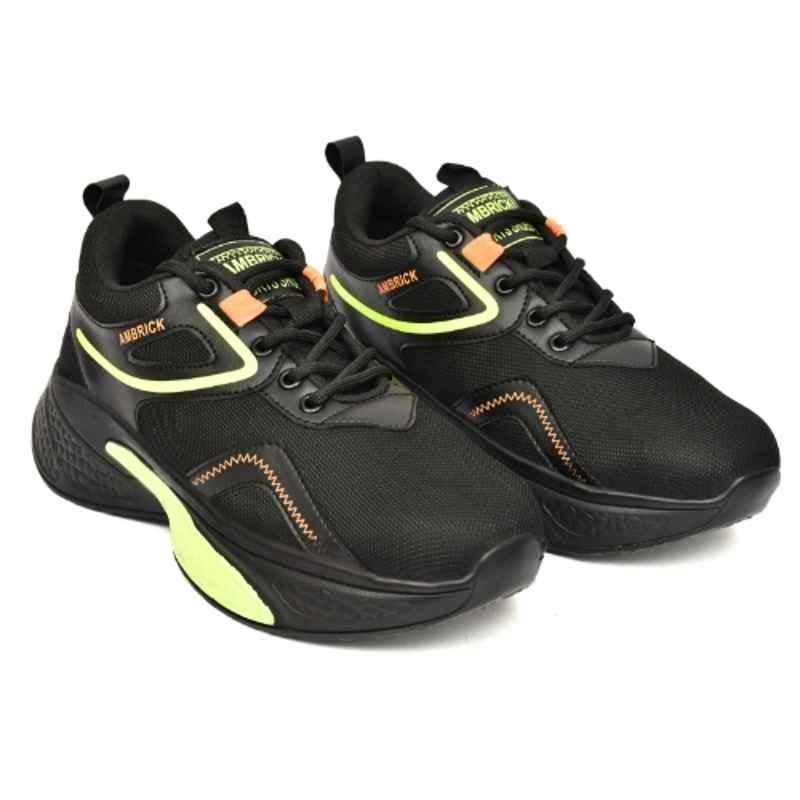 Ambrick 60GR Mesh Black & Green Steel Toe Industrial Safety Shoes with Air Mix Sole for Men, Size: 7