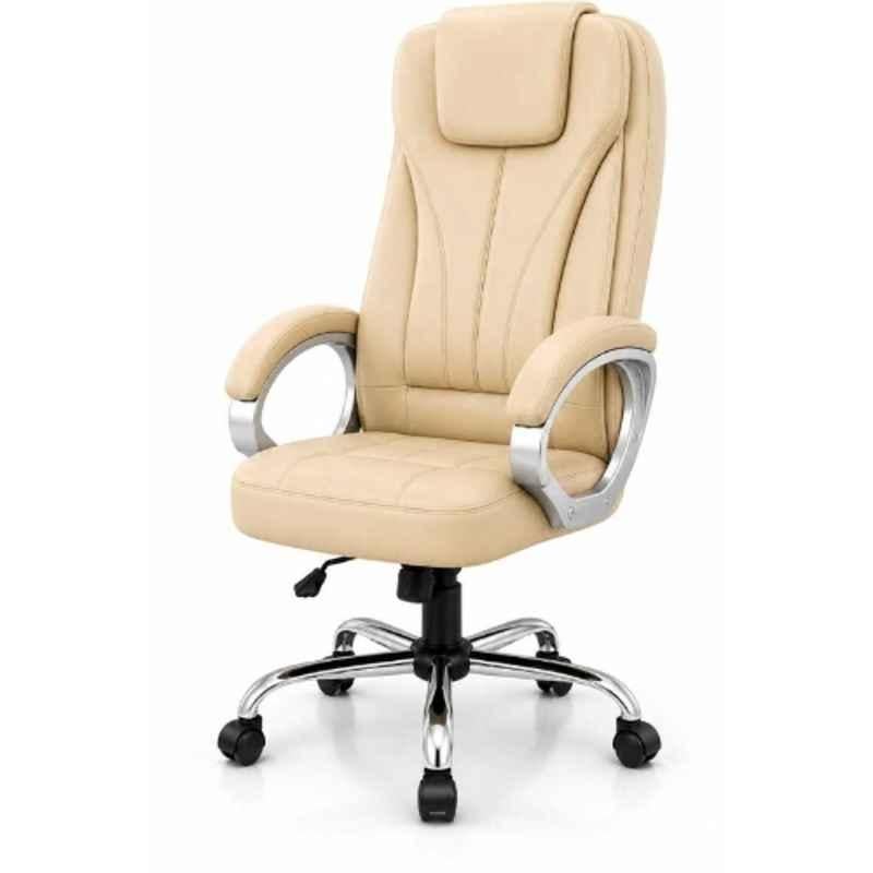 Aayra Royal Leatherette & Nylon Beige High Back Armrest Executive Office Chair, AE-EC01