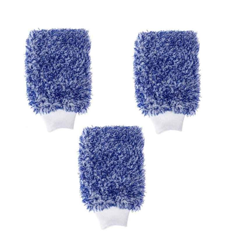 AllExtreme EXMDBW3 3 Pcs Blue & White Double-Sided Microfiber Car Washing Mitt Reusable Duster Glove Set