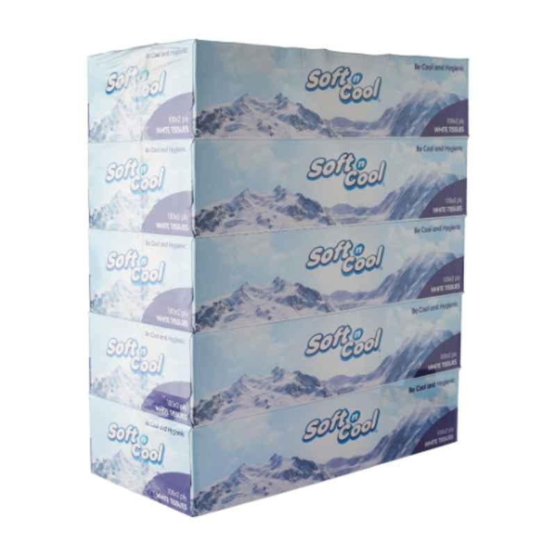 Soft N Cool Facial Tissue Box, SNCT100, (Pack of 5)