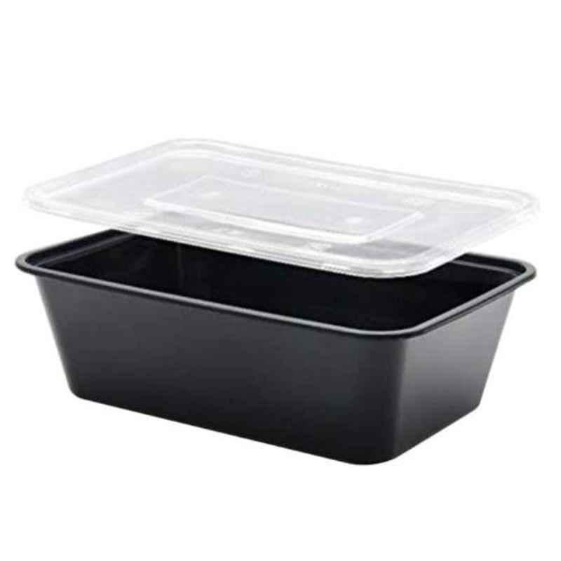 Hatch Factory 750ml Black Plastic Rectangle Disposable Food Container