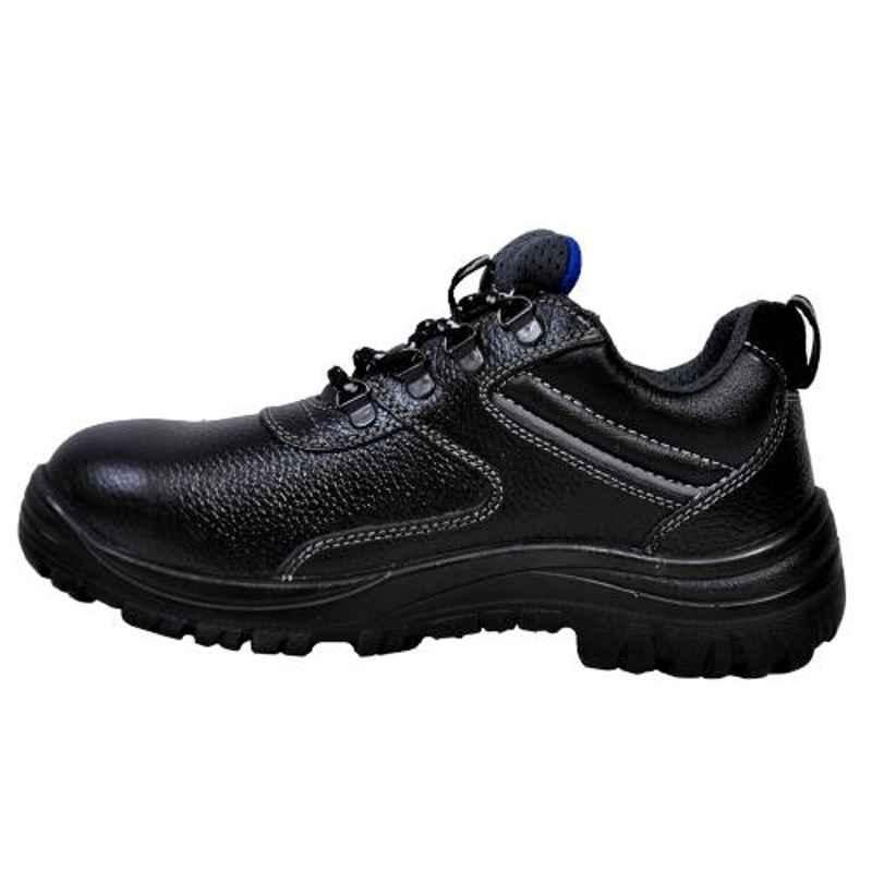 Vanu Falcon Leather Single Density PU Sole Steel Toe Black Work Safety Shoes, Size: 6