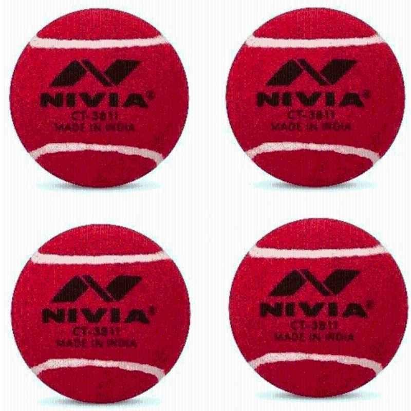 Nivia COMBO Cricket Tennis Ball, Heavy Weight, Red (Pack of 4) Cricket Tennis Ball (Pack of 4)