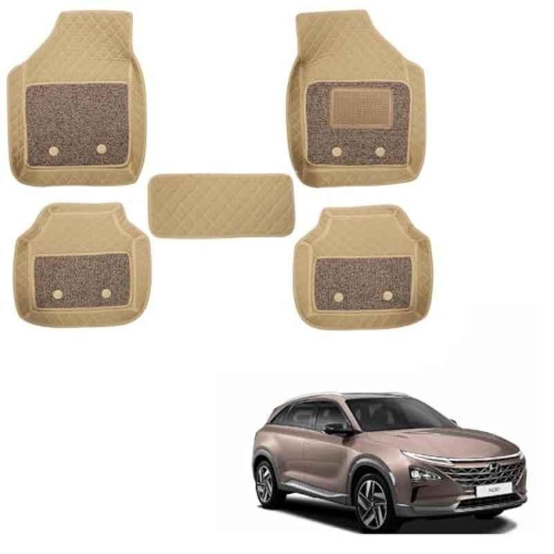 Kozdiko 5 Pcs Waterproof & Luxury 7D Beige Leatherette Car Floor Mats Set for Hyundai Nexo