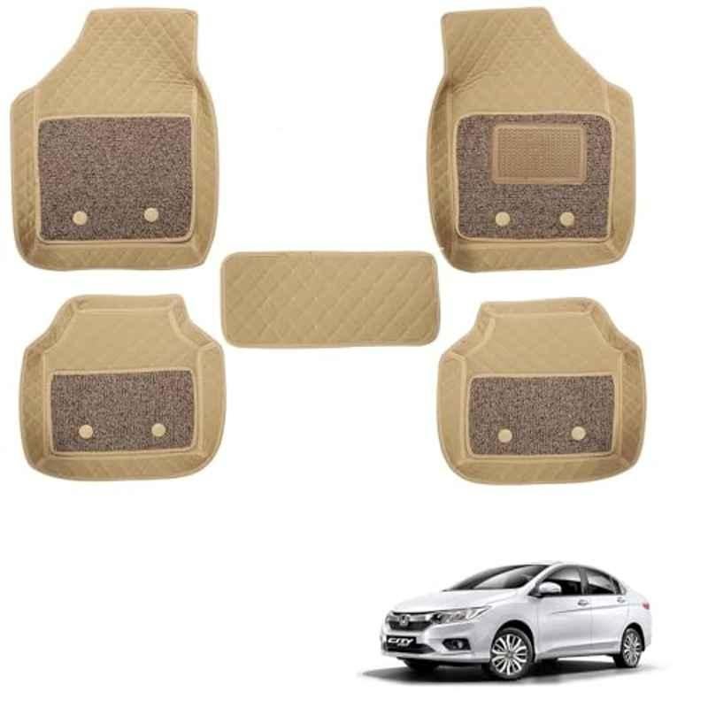 Kozdiko 5 Pcs Waterproof & Luxury 7D Beige Leatherette Car Floor Mats Set for Honda City 2017-Present