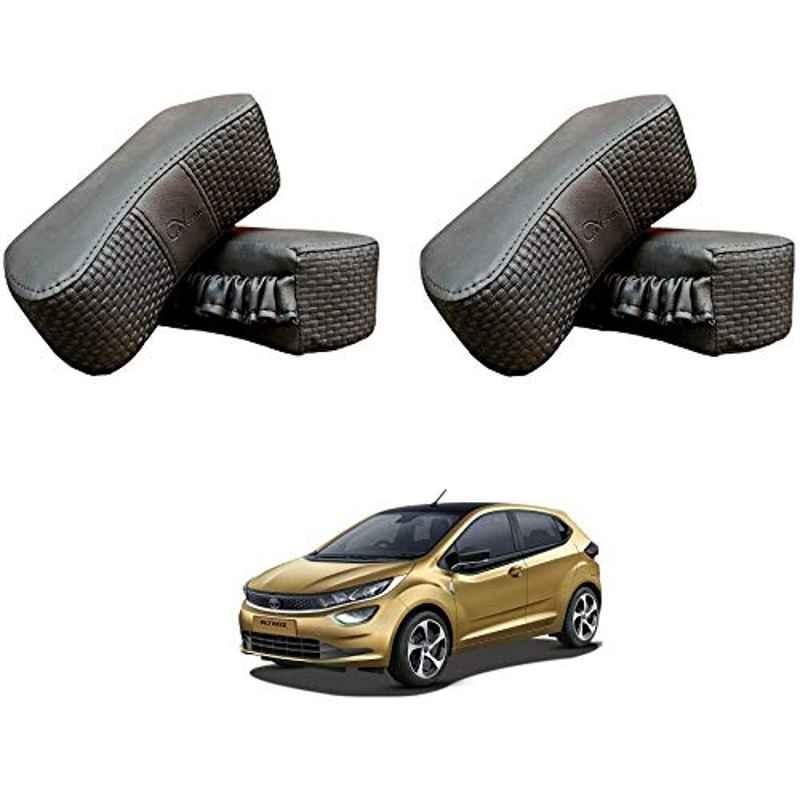 Kozdiko 4 Pcs CV Designer Grey Leatherite Neck Rest Car Cushion Pillow Set for Tata Altroz