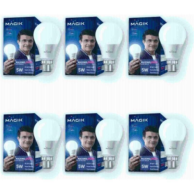 Magik Maximo Plus 5W 6500K B22 Cool White LED Bulb (Pack of 6), LUMAP005C4131E6