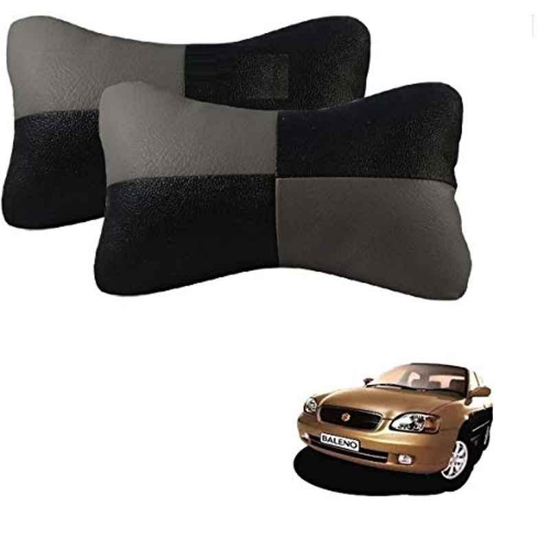 Kozdiko 2 Pcs Leather Grey & Black Neck Rest Car Cushion Pillow Set for Maruti Suzuki Baleno