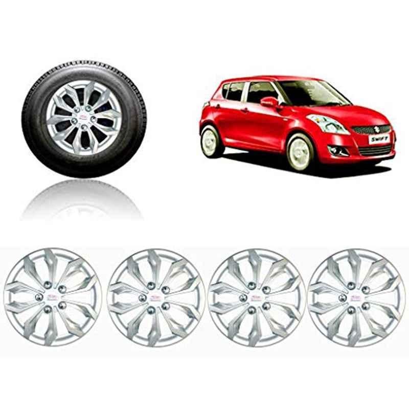 Auto Pearl 4 Pcs 14 inch ABS Silver Car Wheel Cover Set for Maruti Suzuki Swift T 3