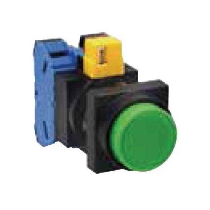 Idec 22mm 1NC Maintained Round Flush with Square Bezel Green Pushbutton, HW3B-M201G
