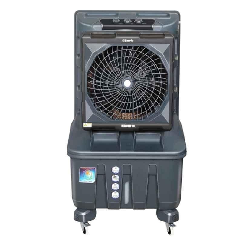 Burly Mega Cool 100 275W 100 Litre Plastic Grey Desert Air Cooler with Honeycomb Pad Cooling & 1 Year Warranty