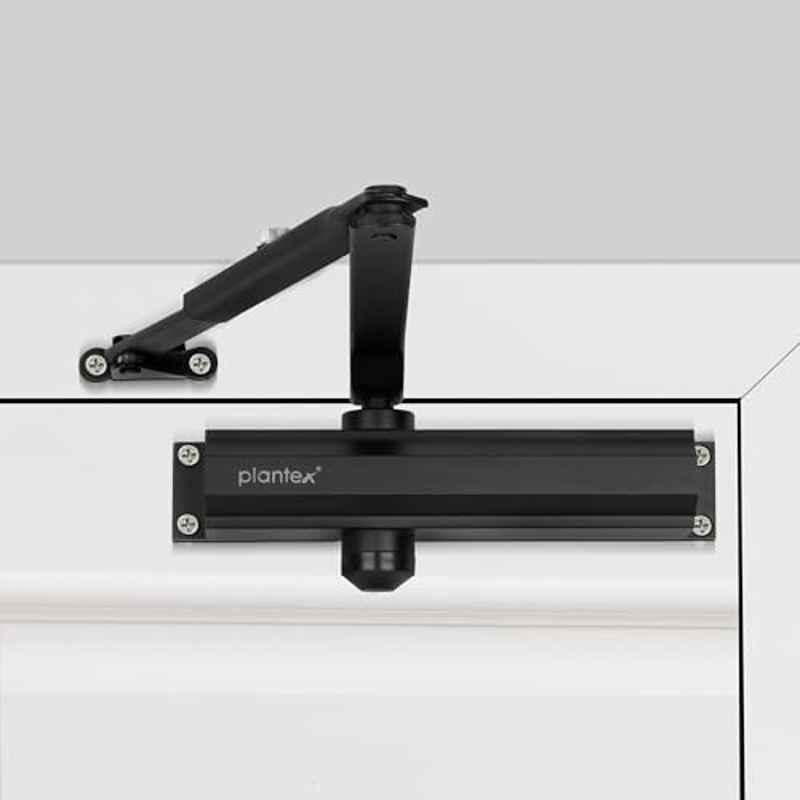 Plantex Aluminium Door Closer for Wooden Doors-Hydraulic Automatic Soft Close for Hotel/Home/Office-ISO 9001 Certified (MI-100, Capacity-75kg, Black)