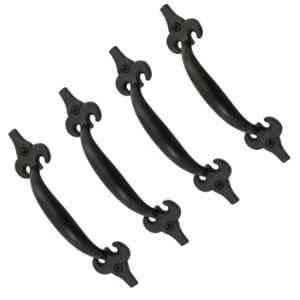 Mix & Match Art Deco 6 inch Cast Iron Black Matte Finish Cabinet Pull Handle for Wardrobe, Cupboard & Window (Pack of 4)