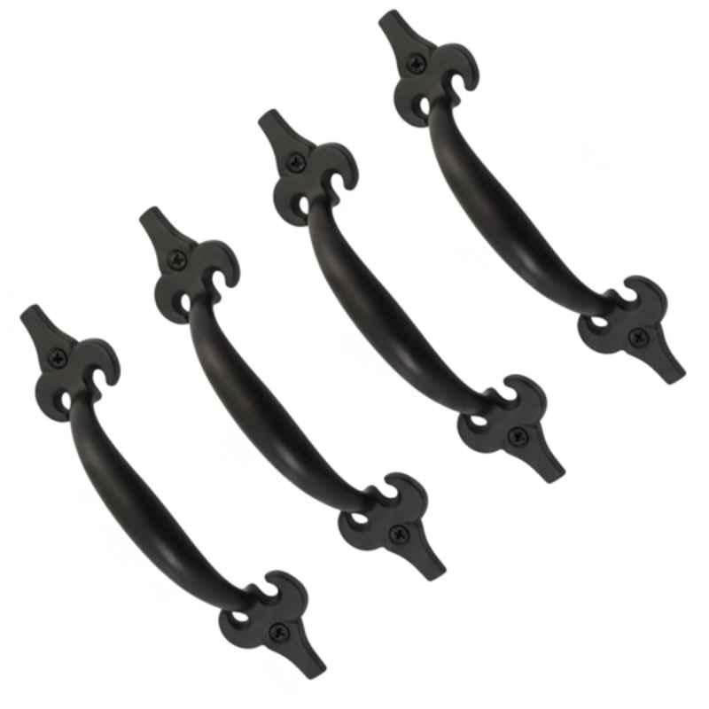 Mix & Match Art Deco 6 inch Cast Iron Black Matte Finish Cabinet Pull Handle for Wardrobe, Cupboard & Window (Pack of 4)
