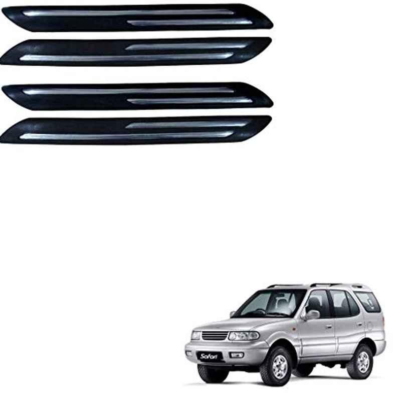 Kozdiko 4 Pcs PVC Black Double Chrome Finish Car Bumper Protector Set for Tata Safari Dicor