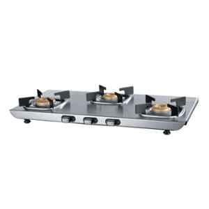 Usha Duratuff Stainless Steel 3 Burner Gas Stove with Large Space for Parallel Cooking