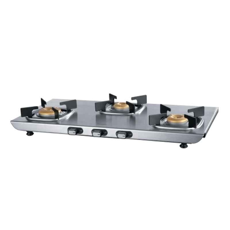Usha Duratuff Stainless Steel 3 Burner Gas Stove with Large Space for Parallel Cooking