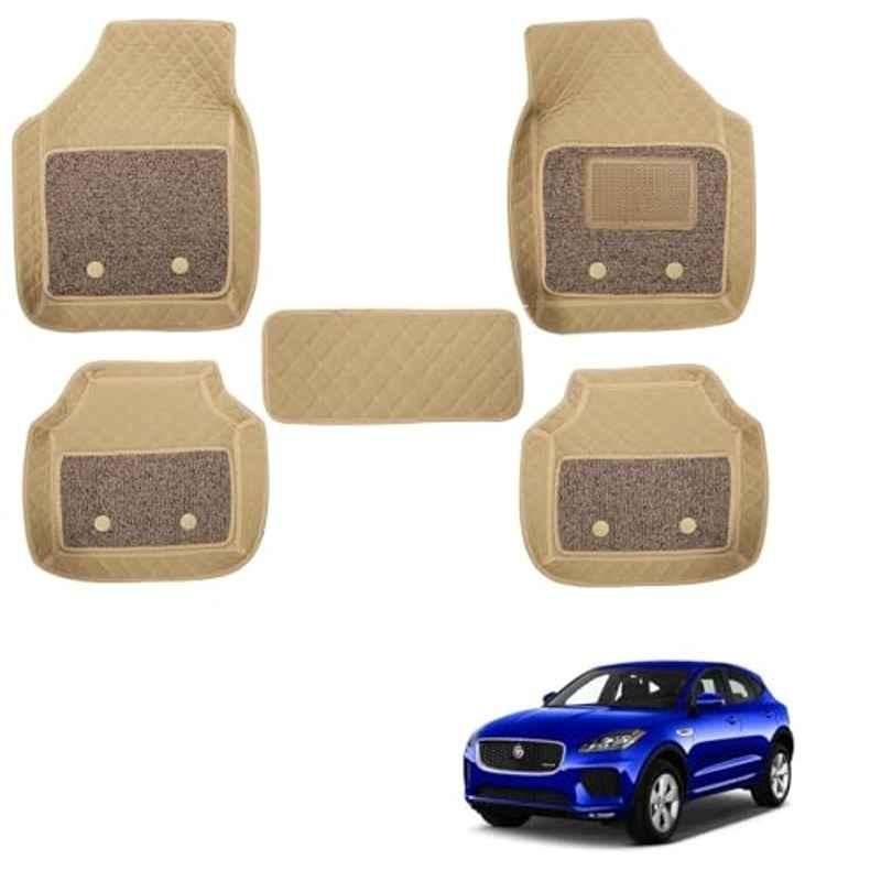 Kozdiko 5 Pcs Waterproof & Luxury 7D Beige Leatherette Car Floor Mats Set for Jaguar E-Pace