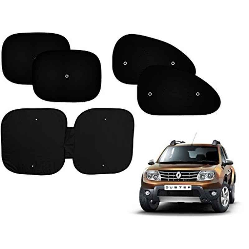 Auto Pearl 5 Pcs PVC & Mesh Black Window & Front Sun Shade Set for Renault Duster