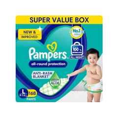 Pampers 168 Pcs All Round Protection Baby Diaper Packet with Aloe Vera & Vitamin E, Size: Large