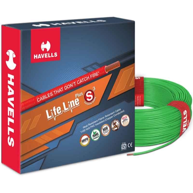 Havells 4 Sqmm Green Life Line Plus Single Core HRFR PVC Insulated Flexible Cables, WHFFDNGA14X0, Length: 90 m