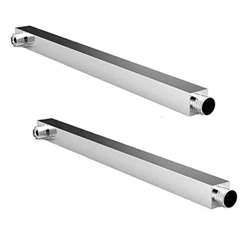 Torofy 18 inch Stainless Steel Chrome Finish Silver Bathroom Overhead Square Shower Arm with Wall Flange (Pack of 2)