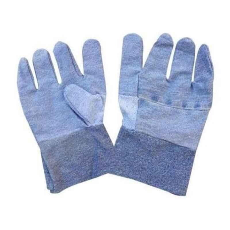 Sadguru Jeans Cotton Blue Plain Full Fingered Safety Hand Gloves (Pack of 25)