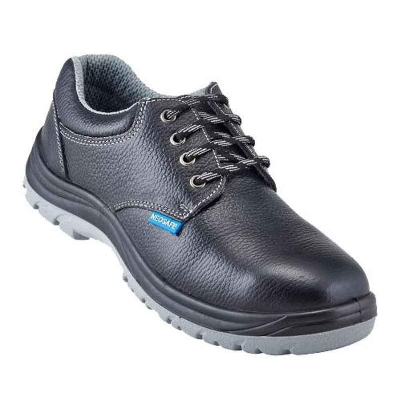 Neosafe A7024 Victor Pro Leather Steel Toe Low Ankle Black Work Safety Shoes, Size: 11