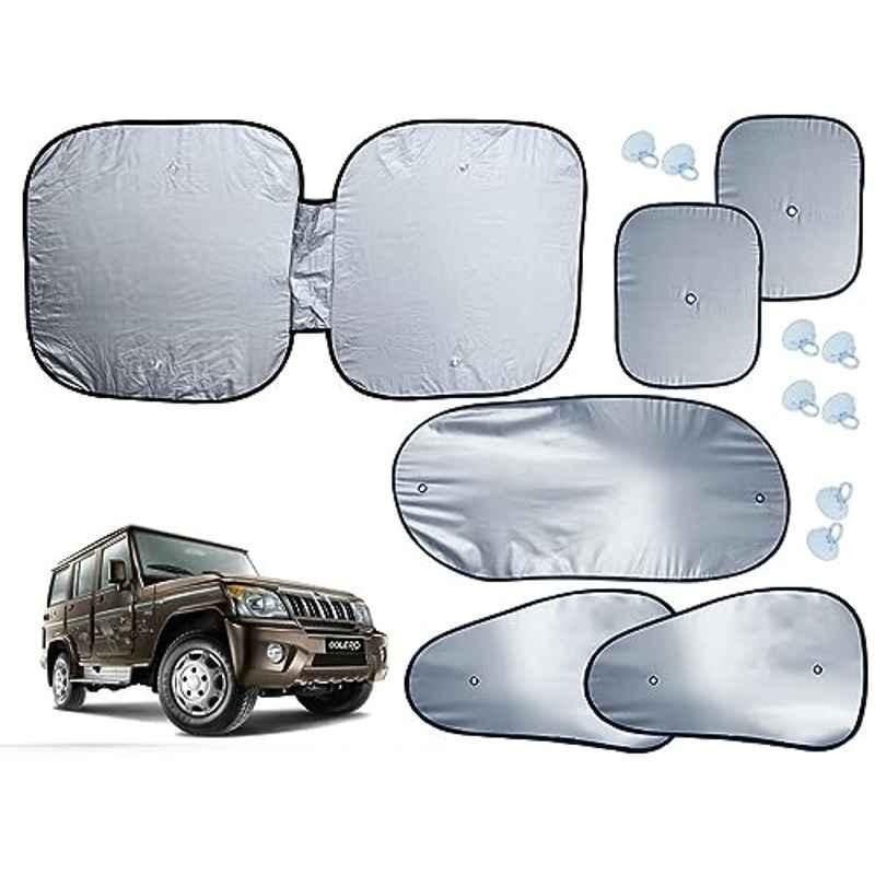 Auto Pearl 6 Pcs Polyester Black & Silver Window, Front & Rear Sun Shade Set for Mahindra Bolero SLX 2011-2019