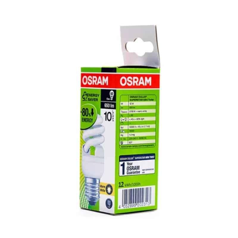 Osram Dulux Superstar Mini Twist 12W 650lm 2700K E27 Warm White CFL, 268309AC