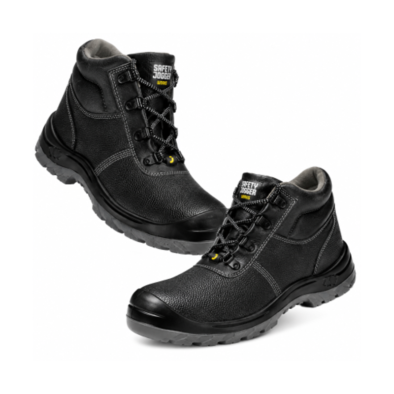 Safety Jogger Leather PU Steel Toe Black Safety Shoes, 82522-BESTBOY-10, Size: 10