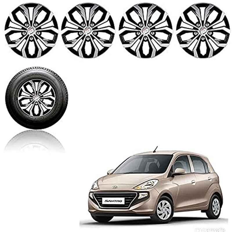 Auto Pearl 4 Pcs 13 inch Black ABS Press Type Hubcap Wheel Cover Set with Retention Ring for Hyundai Santro2018DLiteEra