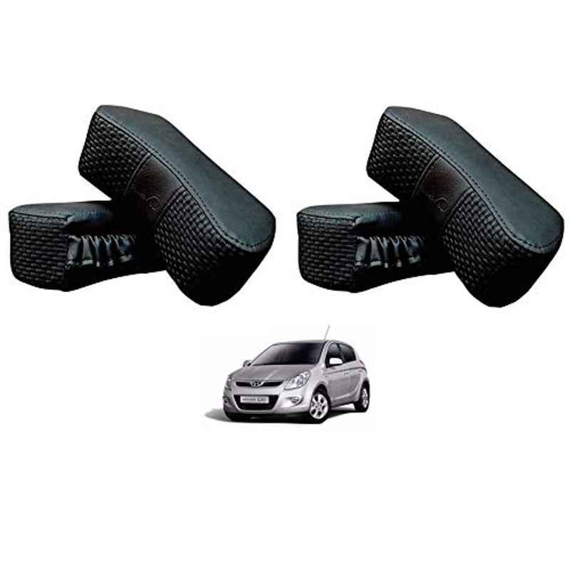 Kozdiko 4 Pcs CV Designer Black Leatherite Neck Rest Car Cushion Pillow Set for Hyundai Old i20 2008-2014