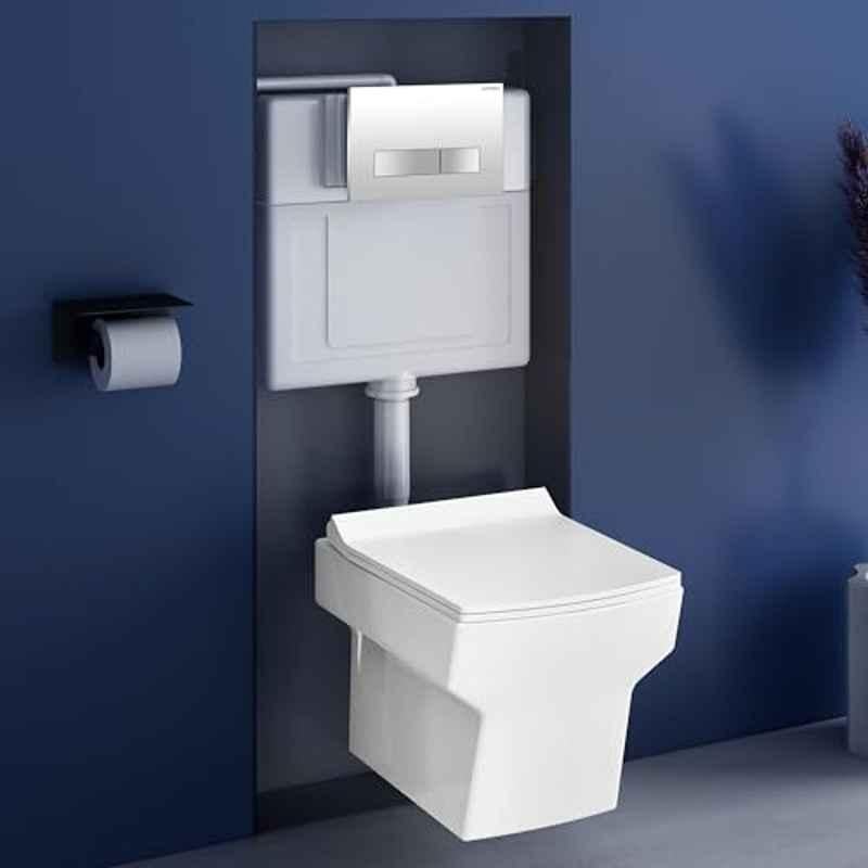 Plantex Ceramic White P Trap Western Commode with Conceal Flush Tank & Soft Closing Toilet Seat, APS-11002-4503