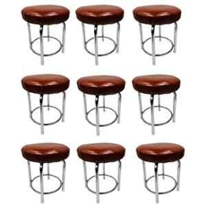 P P Chair Steel Chrome Finish Brown Multipurpose Stool with Cushion Seat (Pack of 9)