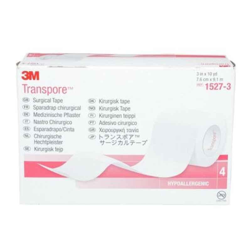 3M Transpore 3 inch Surgical Tape Roll, 1527-3 (Pack of 4)