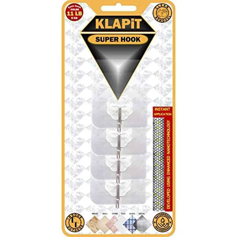 Klapit Stainless Steel Clear Heavy Duty Adhesive Super Hook (Pack of 4)